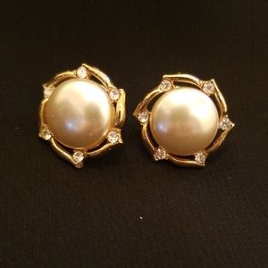 Faux pearl and gem gold plated earrings